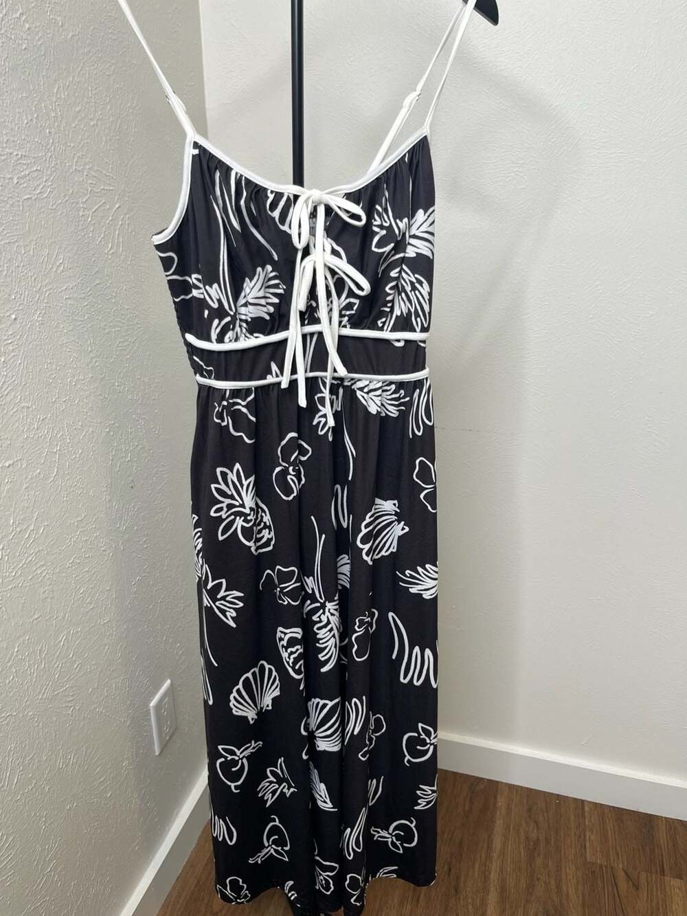 Black White Floral Spaghetti Strap Maxi Dress Y2K Romantic Boho Slip Dress